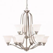 Kichler 1784NI - Langford 30.5&#34; 9 Light 2 Tier Chandelier with Satin Etched White Glass in Brushed Nickel