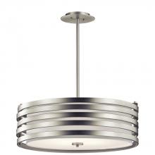 Kichler 43390NI - Roswell 9&#34; 4 Light Pendant with Satin Etched Diffuser and Off White Linen Shade in Brushed Nicke