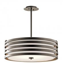Kichler 43390OZ - Roswell 9&#34; 4 Light Pendant with Satin Etched Diffuser and Off White Linen Shade in Olde Bronze