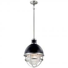 Kichler 59053BK - Tollis™ 12&#34; 1 Light Hanging Pendant with Clear Ribbed Glass Black and Brushed Nickel