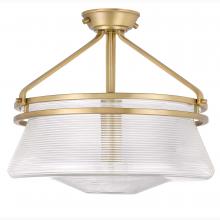 Worldwide Lighting Corp E30005-012 - O&#39;Keefe 1-Light Aged Brass Finish Embossed Glass Semi-Flush Mount 14“ X 14” X 13“