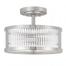 Worldwide Lighting Corp E30009-005 - Toluca 2-Light Brushed Nickel Finish Clear Ribbed Glass Semi-Flush Mount 11.8“ X 11.8” X 9“