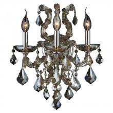 Worldwide Lighting Corp W23116C15-GT - Maria Theresa 3-Light Chrome Finish and Golden Teak Crystal Candle Wall Sconce Light 15 in. W x 19 i