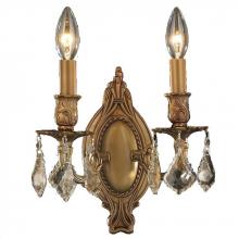 Worldwide Lighting Corp W23301FG9-GT - Windsor 2-Light French Gold Finish & Golden Teak Crystal Candle Wall Sconce Light 9 in. W x 10.5 in.