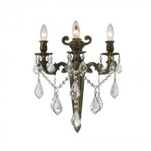 Worldwide Lighting Corp W23317B15 - Versailles 3-Light Antique Bronze Finish Crystal Torch Wall Sconce Light 15 in. W x 18 in. H Large