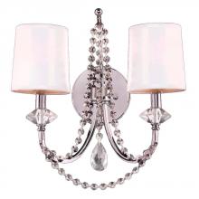 Worldwide Lighting Corp W23956C14-CL - Gatsby 2-Light Chrome Finish and Clear Crystal Wall Sconce Light with White Silk Shade 14 in. W x 16