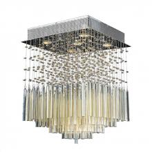 Worldwide Lighting Corp W33261C16-GT - Torrent Collection 5 Light Chrome Finish and Golden Teak Crystal Flush Mount Ceiling Light 16&#34; L