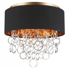 Worldwide Lighting Corp W33281MG16 - Catena 4-Light Matte Gold Finish with Black Linen drum Shade Flush Mount Ceiling Light 16 in. Dia x 