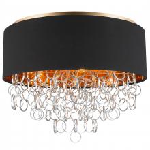 Worldwide Lighting Corp W33283MG24 - Catena 6-Light Matte Gold Finish with Black Linen drum Shade Flush Mount Ceiling Light 24 in. Dia x