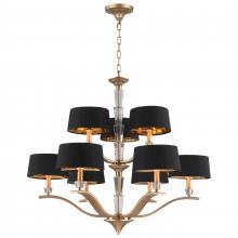Worldwide Lighting Corp W83138MG34 - Gatsby  9-Light Matte Gold Finish with Black Empire Shade Chandelier 34 in. Dia x 30 in. H Two Tier