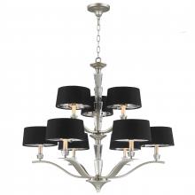 Worldwide Lighting Corp W83138MN34 - Gatsby  9-Light Matte Nickel Finish with Black Empire Shade Chandelier 34 in. Dia x 30 in. H Two Tie