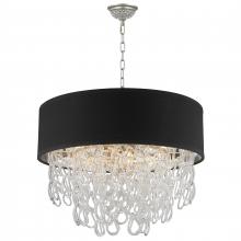 Worldwide Lighting Corp CP270MN20 - Halo Collection 6 Light Matte Nickel Finish and Clear Crystal with Black Drum Shade Pendant D20&#34;
