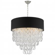 Worldwide Lighting Corp CP271MN24 - Halo Collection 9 Light Matte Nickel Finish and Clear Crystal with Black Drum Shade Pendant D24&#34;