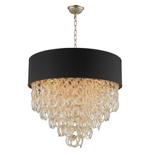 Worldwide Lighting Corp CP272CG28 - Halo Collection 9 Light Champage Gold Finish and Golden Teak Crystal with Black Drum Shade Pendant D