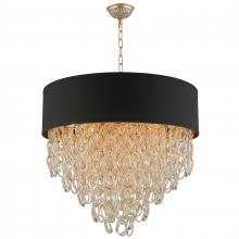 Worldwide Lighting Corp CP272MG28 - Halo Collection 12 Light Matte Gold Finish and Golden Teak Crystal with Black Drum Shade Pendant D28