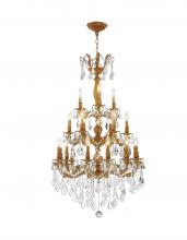 Worldwide Lighting Corp W83327FG29 - Versailles 21-Light French Gold Finish and Clear Crystal Chandelier 29 in. Dia x 50 in. H Three 3 Ti