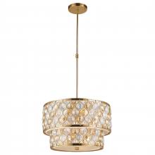 Worldwide Lighting Corp W83410MG20-CM - Paris 9-Light Matte Gold Finish with Clear and Golden Teak Crystal drum Two 2 Tier Pendant Light 20