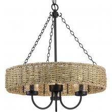 Progress P550127-31M - Pembroke Collection Three-Light 21.5&#34; Matte Black Coastal Outdoor Pendant with Mocha Rattan Acce