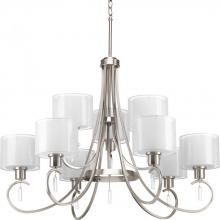 Progress P4697-09 - Invite Collection Nine-Light Brushed Nickel White  Silk Mylar Shade New Traditional Chandelier Light