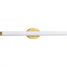 Progress P300184-012-30 - Parallel LED Collection 32&#34; Satin Brass Etched White Glass Mid-Century Modern Bath Vanity Light
