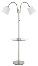 CAL Lighting BO-2444GT-BS - 40W 3 Way Gailmetal  Double Gooseneck Floor Lamp Withglass Tray Table And Two USB Charging Ports.