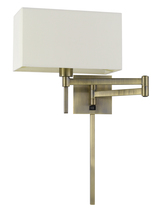 CAL Lighting WL-2930-AB - 60W Robson Wall Swing Arm Reading Lamp with Rectangular Hardback Fabric Shade. 3 Ft Wire Cover