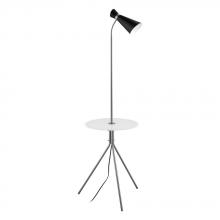 Eglo 203648A - 1 LT Floor Lamp w/ Matte Nickel Finish & Black Metal Shade w/ White & Clear Glass Table Top