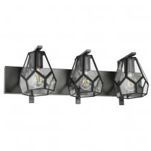 Eglo 205365A - 3 LT Bath/Vanity Light w/ Black Finish & Clear Geomtric Glass Shades w/ Black Accents