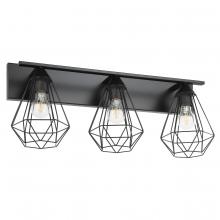 Eglo 205621A - 3 LT Bath/Vanity Light w/ Matte Black Finish & Open Frame Geometric Shades