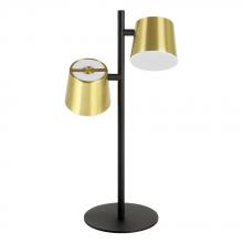 Eglo 39986A - 2 LT Table Lamp w/ Black Finish & Brass w/ White Interior Metal Shades