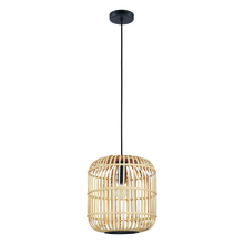 Eglo 43216A - 1 LT Pendant w/ Black Finish & Open Frame Natural Wood Shade