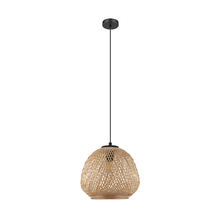 Eglo 43261A - 1 LT Pendant w/ a Black Finish & Natural Wood Dome Shaped Shade