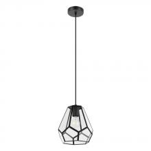 Eglo 43643A - 1 LT Pendant w/ Black Finish & Clear Geometric Glass Shade w/ Black Accents