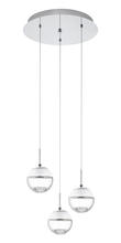 Eglo 93709A - 3 LT LED Cascade Pendant w/ Chrome Finish & White & Clear Glass Sphere Shades