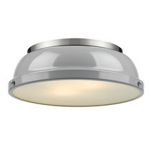 Golden 3602-14 PW-GY - Duncan 14&#34; Flush Mount in Pewter with a Gray Shade