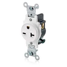 Leviton 5821-W - Single Recept Outlet, Comm Spec Grade, Smooth Face, 20 Amp, 250V, Side Wire,  2-Pole,3-Wire, WH
