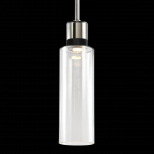 ZEEV Lighting P11703-LED-PN-K-SBB-G15 - 6&#34; LED 3CCT Cylindrical Drum Pendant Light, 18&#34; Clear Glass and Polished Nickel with Black M