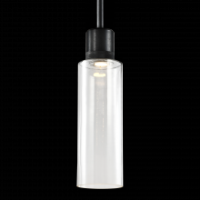 ZEEV Lighting P11704-LED-SBB-G15 - 6&#34; LED 3CCT Cylindrical Drum Pendant Light, 18&#34; Clear Glass and Satin Brushed Black Metal Fi