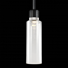 ZEEV Lighting P11704-LED-SBB-K-PN-G15 - 6&#34; LED 3CCT Cylindrical Drum Pendant Light, 18&#34; Clear Glass and Satin Brushed Black with Nic