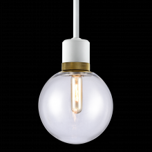 ZEEV Lighting P11706-E26-MW-K-AGB-G11 - 8&#34; E26 Clear Globe Glass Pendant Light and Matte White with Brass Metal Finish