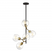 ZEEV Lighting P30076-5-PB+MBK - 5-Light 42&#34; Polished Brass Vertical Globe Pendant