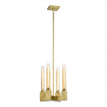 ZEEV Lighting P30099-4-AGB - 4-Light 12" Aged Brass Square Arm Styled Glass Chandelier