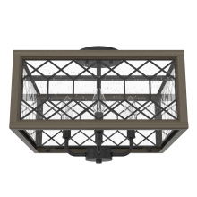 Hunter 19377 - Hunter Chevron Rustic Iron and French Oak with Seeded Glass 4 Light Flush Mount Ceiling Light Fixtur