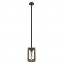 Hunter 19973 - Hunter Chevron Rustic Iron and French Oak with Seeded Glass 1 Light Pendant Ceiling Light Fixture