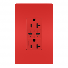 Legrand Radiant TR20USBPDRED - radiant? 20A Tamper Resistant Ultra Fast PLUS Power Delivery USB Type C/C Outlet, Red