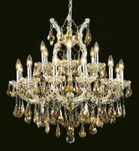 Elegant 2801D30C-GT/RC - Maria Theresa 19 Light Chrome Chandelier Golden Teak (Smoky) Royal Cut Crystal