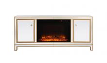 Elegant MF701G-F1 - Reflexion 60 In. Mirrored Tv Stand with Wood Fireplace in Gold