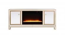 Elegant MF701G-F2 - Reflexion 60 In. Mirrored Tv Stand with Crystal Fireplace in Gold