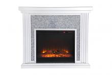 Elegant MF9902-F1 - 47.5 In. Crystal Mirrored Mantle with Wood Log Insert Fireplace