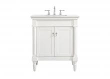 Elegant VF13030AW-VW - 30 Inch Single Bathroom Vanity in Antique White with Ivory White Engineered Marble